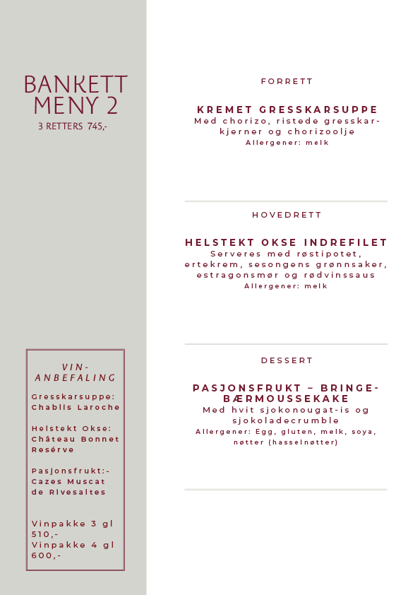 Bankettmeny 2 2025 høst