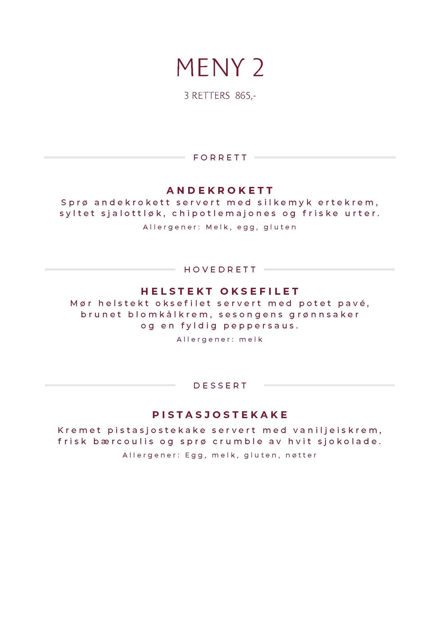 Restaurant Ravinen Selskapsmeny 2 høst 2026